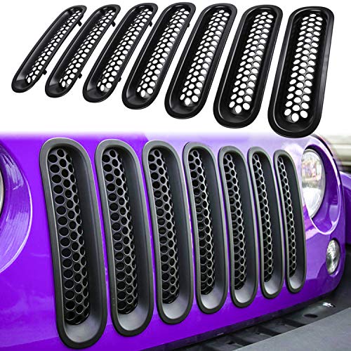 Product Cover E-cowlboy 7PCS Front Grill Mesh Inserts Clip-in Grille Guard for 2007~2017 Jeep Wrangler JK JKU Unlimited Rubicon Sahara (Matte Black)