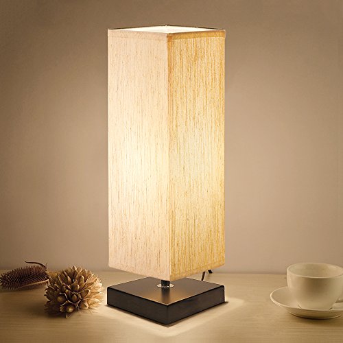 Product Cover Bedside Table Lamp, Aooshine Minimalist Solid Wood Table Lamp Bedside Desk Lamp With Square Flaxen Fabric Shade for Bedroom, Dresser, Living Room, Kids Room, College Dorm, Coffee Table, Bookcase