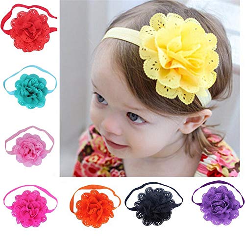 Product Cover TLOOWY 8Pcs Baby Girl Stretchy Headband Lovely Flower Hair Band Newborn Hair Accessories (A)
