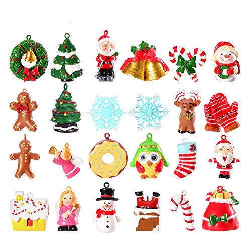 Product Cover Unomor Mini Christmas Ornaments, Resin Design with Santa Clause, Snowman, Angle and More Ornaments - Set of 24 Pieces