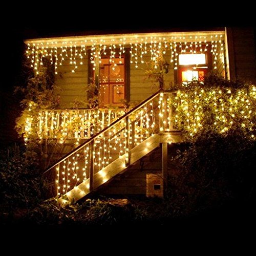 Product Cover DOULINE Icicle Lights Curtain String Lights Fairy Lights 96 LED Bulbs 10.5 Foot Patio Lights for Halloween Wedding Party Home Garden Bedroom Outdoor Indoor Wall Decorations,Warm White