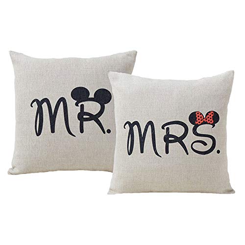 Product Cover Jahosin Set of 2 Throw Pillow Covers 18 X 18 Inches,Decorative Couple-Love Cushion Case (Mr and Mrs)