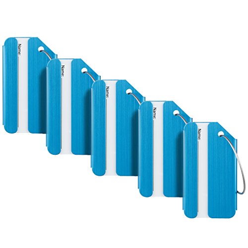 Product Cover Travelambo Luggage Tags & Bag Tags Stainless Steel Aluminum Various Colors (Blue 5 pcs Set)