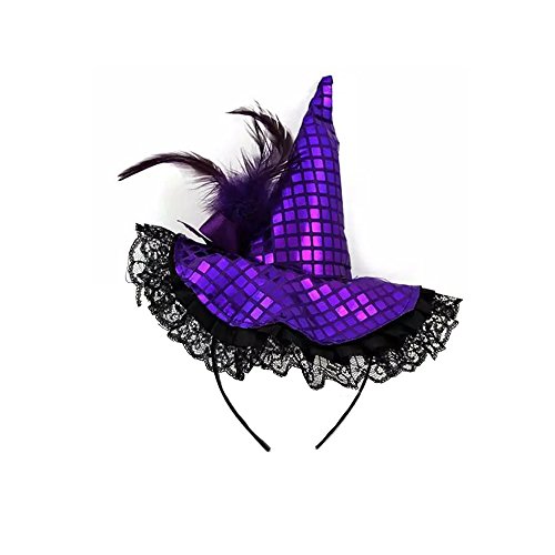 Product Cover Festivous Wishel Halloween Witch Hat Headband with Lace- Halloween Costume (Purple)