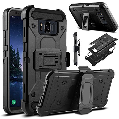 Product Cover Galaxy S8 Active Case, Venoro Heavy Duty Armor Shockproof Rugged Protection Case Cover with Belt Swivel Clip and Kickstand for Samsung Galaxy S8 Active 5.8 2017 Release (Black)