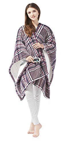 Product Cover Beautyrest Ultra Soft Sherpa Berber Fleece Electric Poncho Wrap Blanket Heated Throw with Auto Shutoff, 50