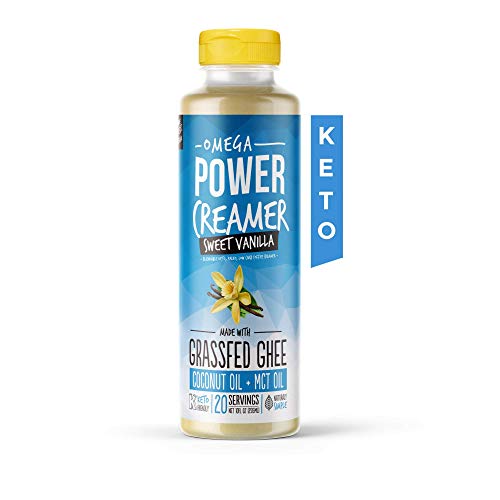 Product Cover Omega PowerCreamer - Vanilla Keto Coffee Creamer - Grass-fed Ghee, MCT Oil, Organic Coconut Oil, Stevia - Liquid Butter Blend - Paleo, Ketogenic, Zero Carb, Sugar Free, 10 fl oz (20 servings)