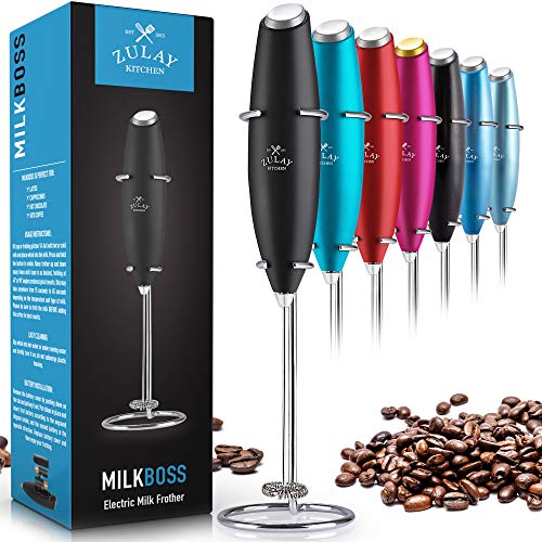 Product Cover Zulay High Powered Milk Frother Handheld Foam Maker for Lattes - Whisk Drink Mixer for Bulletproof Coffee, Mini Foamer for Cappuccino, Frappe, Matcha, Hot Chocolate by Milk Boss - Black