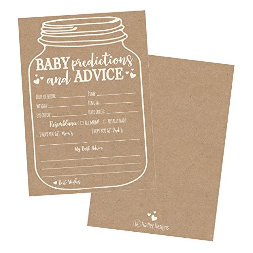 Product Cover 50 Mason Jar Advice and Prediction Cards for Baby Shower Game, New Mom & Dad Card or Mommy & Daddy To Be, For Girl or Boy Babies, New Parent Message Advice Book, Fun Gender Neutral Shower Party Favors