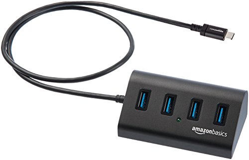Product Cover AmazonBasics USB 3.1 Type-C to 4-Port Aluminum Hub Connector, Black