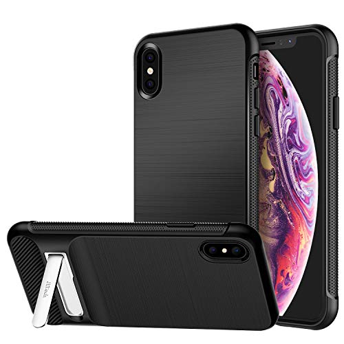 Product Cover JETech Case for Apple iPhone Xs and iPhone X, Protective Cover with Metal Kickstand, Shock-Absorption and Carbon Fiber Design