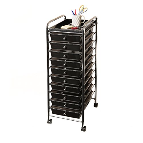 Product Cover Seville Classics 10-Drawer Organizer Cart with Tray, Black