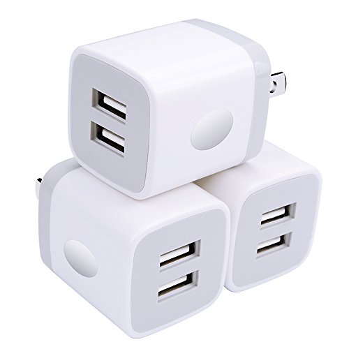 Product Cover Wall Charger, USB Brick 3Pack 2.1A/5V Dual Port USB Plug Charger Cube Power Adapter Fast Charging Block for iPhone X 8 7 6 Plus 5S, iPad, Samsung Galaxy S8 S7 S6 Edge, LG, ZTE, Moto, Android Phone