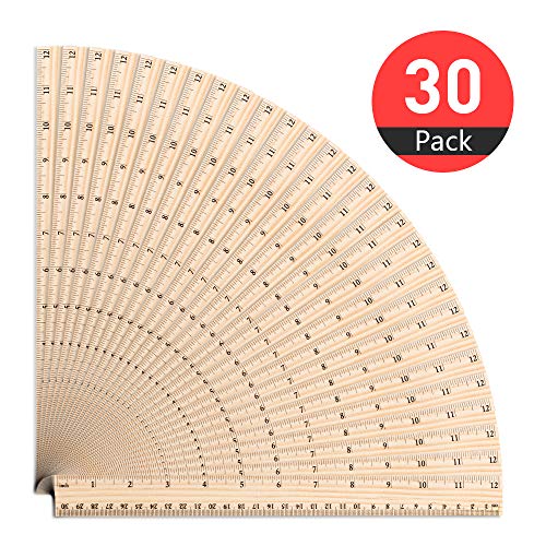 Product Cover ASIBT 30 Pack Wooden Rulers Student Rulers Wood School Rulers Measuring Ruler Office Rulers,2 Scale,30 cm and 12 Inch