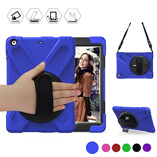 Product Cover BRAECN iPad Air Case, iPad 5 Shockproof Case with a 360 Degree Swivel Kickstand/a Hand Strap/a Adjustable Shoulder Strap for Apple iPad Air 2013 Model,Blue/Black