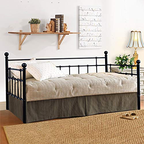 Product Cover HOMERECOMMEND Metal Daybed Frame Twin Steel Slats Platform Base Box Spring Replacement Children Bed Sofa for Living Room Guest Room (Twin,Black)
