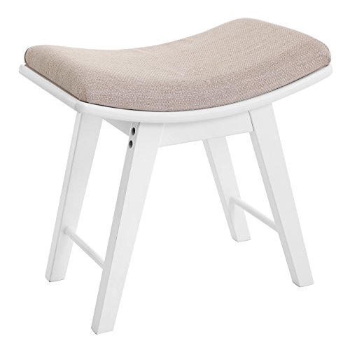 Product Cover SONGMICS Vanity Stool, Modern Makeup Dressing Stool with Concave Seat Surface, Padded Bench with Rubberwood Legs, Capacity 286lb, for Bedroom, White URDS51W