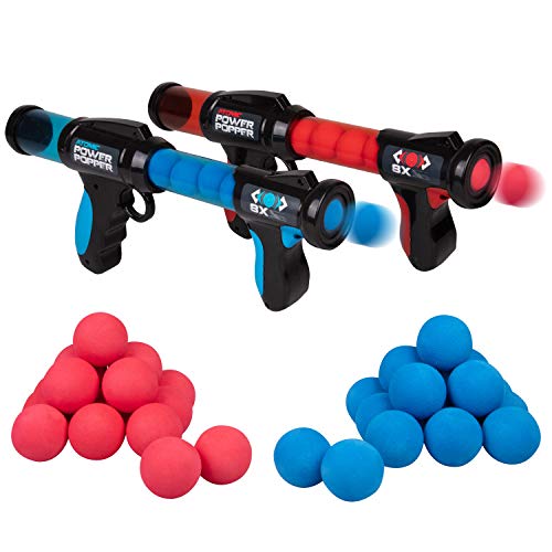 Product Cover Hog Wild Atomic Power Popper Battle Pack - Red and Blue Rapid Fire Foam Ball Blaster Guns - Shoots Up to 8 Foam Balls Each - 2 Player - 4+