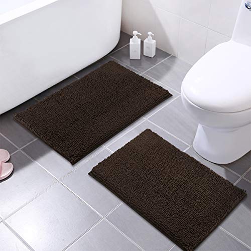 Product Cover MAYSHINE 16x24 Inches Non-Slip Bathroom Rug Shag Shower Mat Machine-Washable Bath Mats with Water Absorbent Soft Microfibers, 2 Pack, Brown