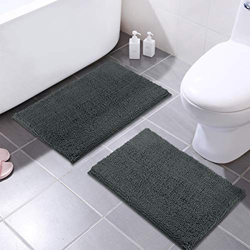 Product Cover MAYSHINE 16x24 Inches Non-Slip Bathroom Rug Shag Shower Mat Machine-Washable Bath Mats with Water Absorbent Soft Microfibers, 2 Pack, Dark Gray