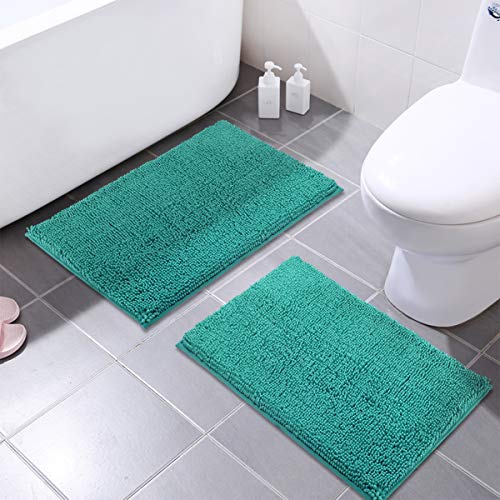 Product Cover MAYSHINE 16x24 Inches Non-Slip Bathroom Rug Shag Shower Mat Machine-Washable Bath Mats with Water Absorbent Soft Microfibers, 2 Pack, Turquoise