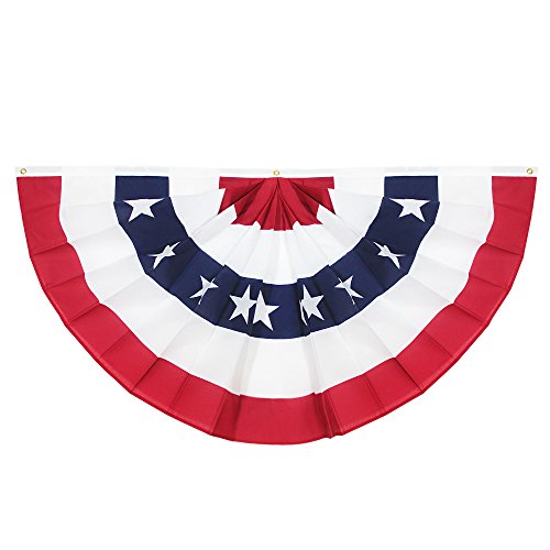 Product Cover Anley USA Pleated Fan Flag, 3x6 Feet American US Bunting Flags Patriotic Stars & Stripes - Sharp Color and Fade Resistant - Canvas Header and Brass Grommets - United States 3 x 6 Feet Half Fan Banner