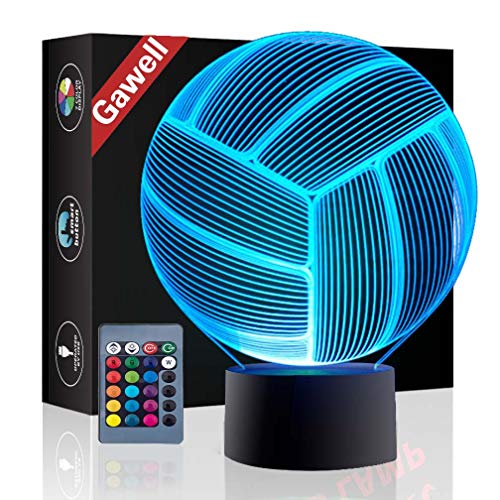Product Cover Christmas Gift Volleyball 3D Illusion Birthday Present Lamp, Gawell 7 Color Changing Touch Switch Table Desk Decoration Night Light with Acrylic Flat & ABS Base & USB Cable Toy for Sports Theme