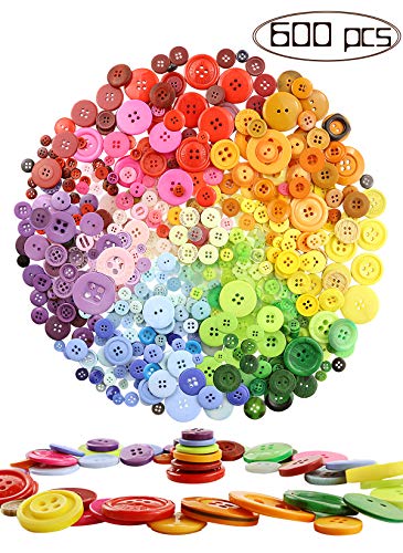 Product Cover Amersumer 600 Pcs Assorted Sizes Resin Buttons ，Round Craft Buttons for Sewing DIY Crafts，Children's Manual Button Painting