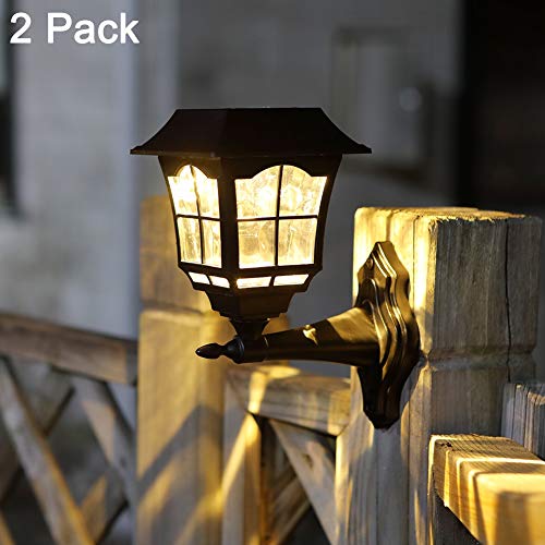 Product Cover Maggift 12 Lumens Solar Wall Lantern Outdoor Christmas Solar Lights Wall Sconce Solar Outdoor Led Light Fixture with Wall Mount Kit (2 Pack)