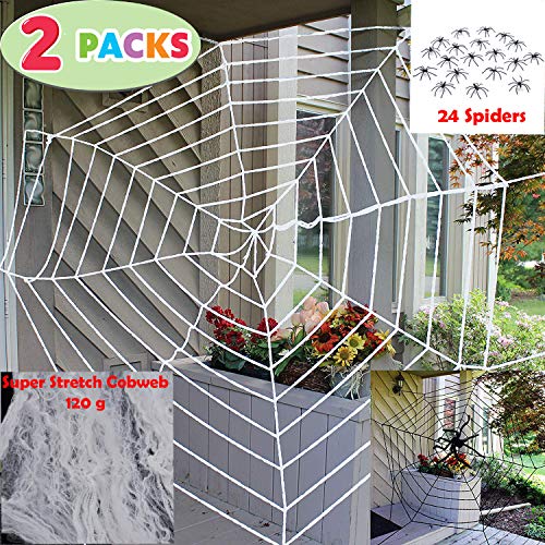 Product Cover JOYIN Halloween 2 Pack 11ft Mega Spider Web for Halloween Outdoor Decoration - 1 Black and 1 White
