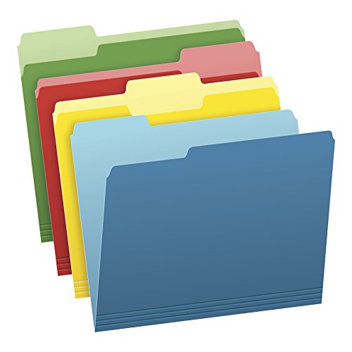 Product Cover Pendaflex Two-Tone Color File Folders, Letter Size, Assorted Colors (Bright Green, Yellow, Red, Blue), 1/3-Cut Tabs, Assorted, 36 Pack (03086)