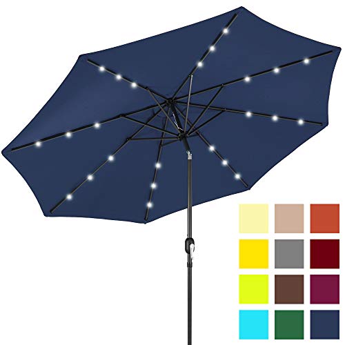 Product Cover Best Choice Products 10ft Solar LED Lighted Patio Umbrella w/Tilt Adjustment, Fade-Resistant Fabric - Navy Blue