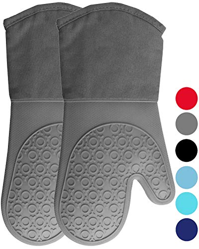 Product Cover Homwe Silicone Oven Mitts with Quilted Cotton Lining - Professional Heat Resistant Kitchen Pot Holders - 1 Pair (Gray, Oven Mitts)