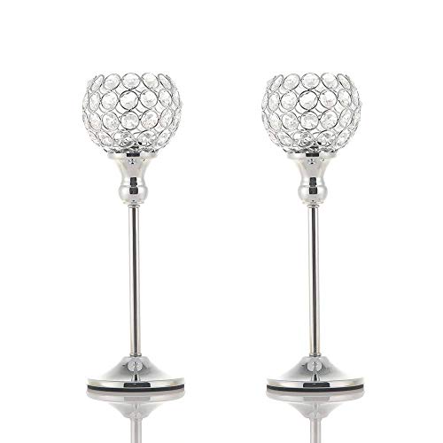 Product Cover VINCIGANT Crystal Hurricane Candle Holder Silver Candlestick Set of 2 for Anniversary Celebration Coffee Table Modern Decorative Centerpieces