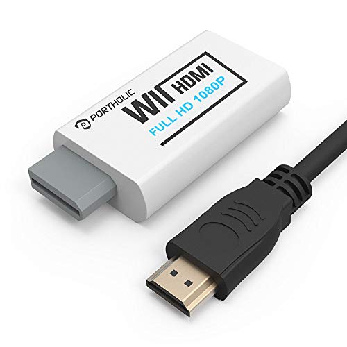 Product Cover PORTHOLIC Wii to HDMI Converter 1080P with 5ft High Speed HDMI Cable Wii2 HDMI Adapter Output Video&Audio with 3.5mm Jack Audio, Support All Wii Display 720P, NTSC, Compatible with Full HD Devic