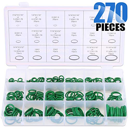 Product Cover Glarks 18 Sizes 270Pcs Rubber O-Ring Car Auto Vehicle Repair Air Conditioning Compressor Seals Assortment Kit(Green)