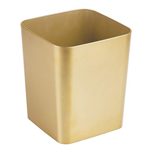 Product Cover mDesign Square Shatter-Resistant Plastic Small Trash Can Wastebasket, Garbage Container Bin for Bathrooms, Powder Rooms, Kitchens, Home Offices - Soft Brass Finish