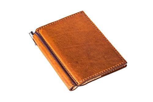 Product Cover Mini Leather Journal with Pen 3x4 in Horween Leather Cover Extra Small Moleskine Volant Notebook (Natural)