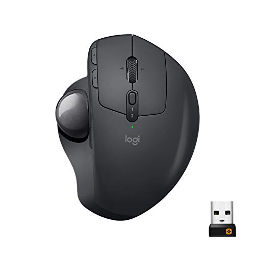 Product Cover Logitech MX Ergo Wireless Trackball Mouse - Adjustable Ergonomic Design, control and Move Text/Images/Files Between 2 Windows and Apple Mac Computers (Bluetooth or USB), Rechargeable, Graphite