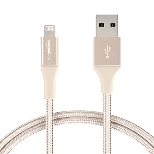 Product Cover AmazonBasics Double Braided Nylon Lightning to USB Cable, Advanced Collection, MFi Certified iPhone Charger, Gold, 3 Foot