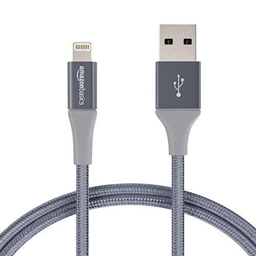 Product Cover AmazonBasics Double Braided Nylon Lightning to USB Cable, Advanced Collection, MFi Certified iPhone Charger, Dark Grey, 3 Foot