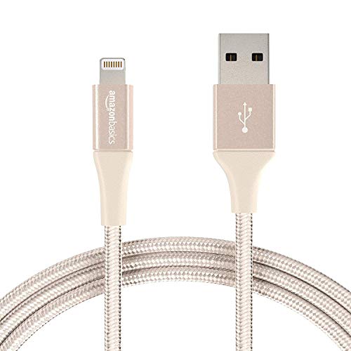 Product Cover AmazonBasics Double Braided Nylon Lightning to USB Cable, Advanced Collection, MFi Certified iPhone Charger, Gold, 6 Foot