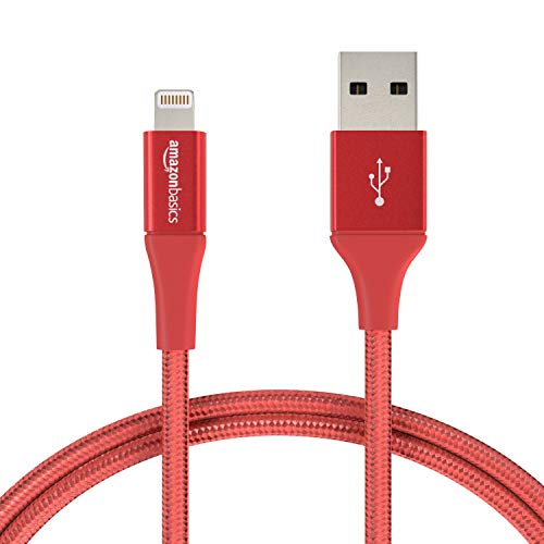 Product Cover AmazonBasics Double Nylon Braided Apple Certified Lightning to USB Charge and Sync Tough Cable, 3 Feet (0.9 Meters) - Red