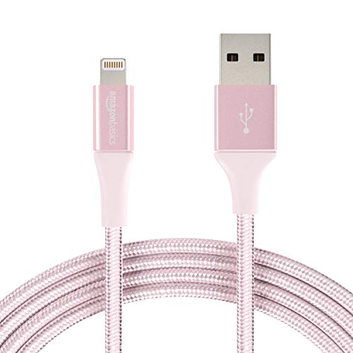 Product Cover AmazonBasics Double Braided Nylon Lightning to USB Cable, Advanced Collection, MFi Certified iPhone Charger, Rose Gold, 10 Foot