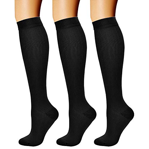 Product Cover CHARMKING Compression Socks (3 Pairs) 15-20 mmHg is Best Athletic & Medical for Men & Women, Running, Flight, Travel, Nurses, Edema - Boost Performance, Blood Circulation & Recovery (S/M, Black)