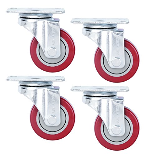 Product Cover Finnhomy Swivel Casters Wheels Set of 4 Plate Casters 3 Inch Premium Polyurethane Wheels PU Load Bearing 1,200 Lbs Anti-wear Smooth Casters Red