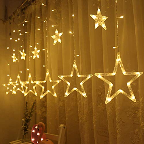 Product Cover Twinkle Star 12 Stars 138 LED Curtain String Lights, Window Curtain Lights with 8 Flashing Modes Decoration for Christmas, Wedding, Party, Home Decorations (Warm White)