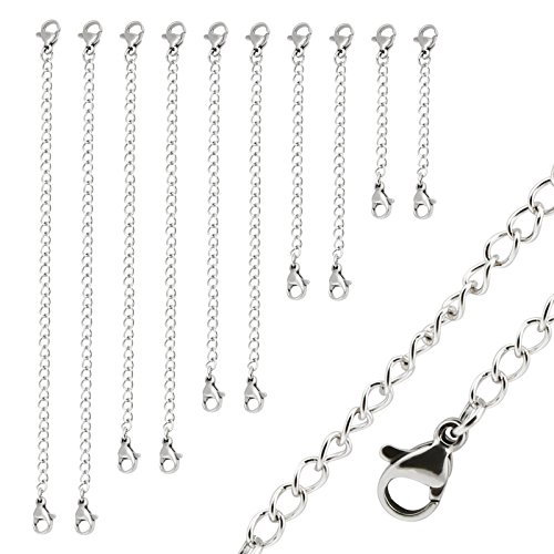 Product Cover Naler Stainless Steel Necklace Bracelet Extender Chain Set for DIY Jewelry Making, 10 Pieces - Silver