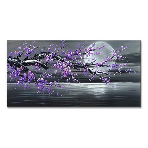 Product Cover Konda Art - Framed Plum Blossom Abstract Purple Flower Wall Art Painting Ready to Hang Modern Decoration Artwork On Canvas (Framed 40