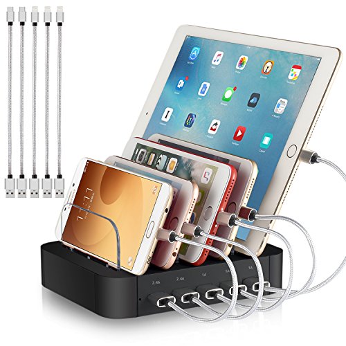 Product Cover Charging Station for Multiple Devices - 5 Port Cell Phone USB Charger Hub - Quick Charge Multi Phones, Tablet, iPhone, ipad, Kindle and Other Electronic Device Simultaneously